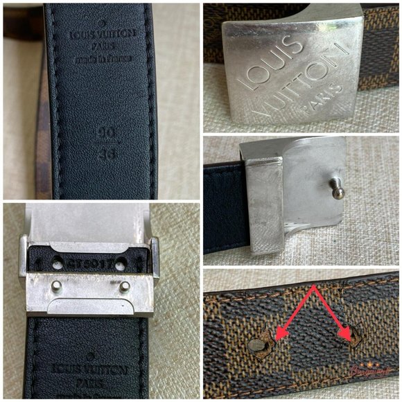 Authentic Louis Vuitton Damier Azur Canvas Leather Reversible Silver Buckle 36 - Picture 7 of 12